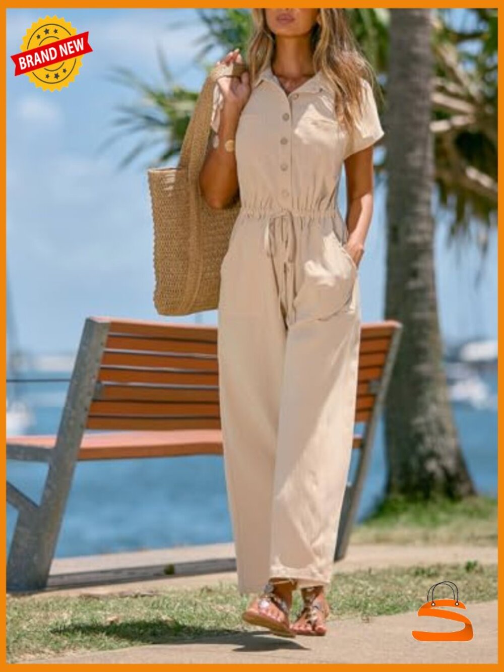 Wide Leg Jumpsuit with Pockets Short Sleeve Casual Vacation Outfit - Picture 2 of 7